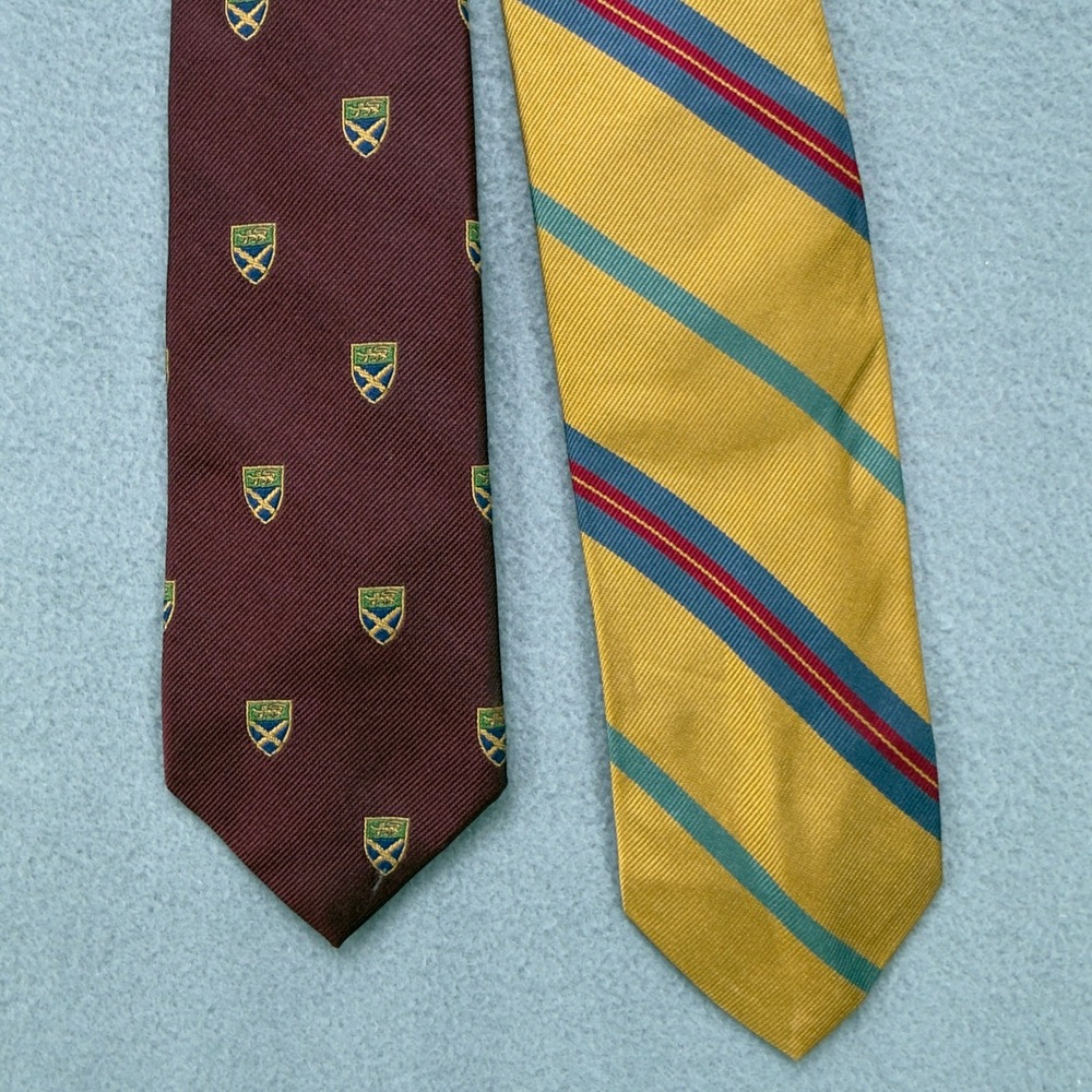 Polo Ralph Lauren Silk Ties Burgundy Crest Yellow Stripe OS 2 Pack